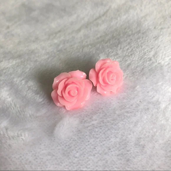Pink Rose Studs - Picture 2 of 9